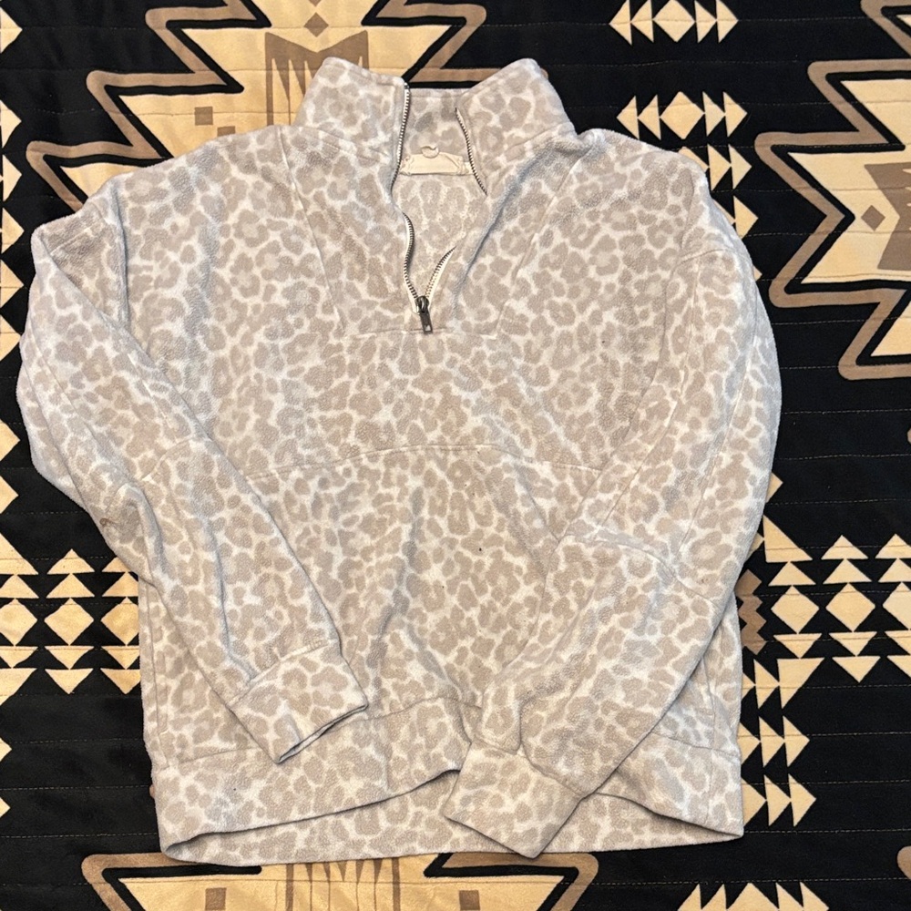 Leopard Print Quarter-Zip Pullover